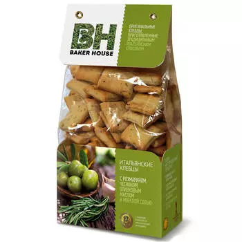 Хлебцы итальянские Baker House 250г с розмарином, чесноком, оливковым маслом раменское