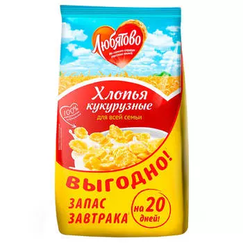 Хлопья Любятово 600г кукурузные с сахаром пакет