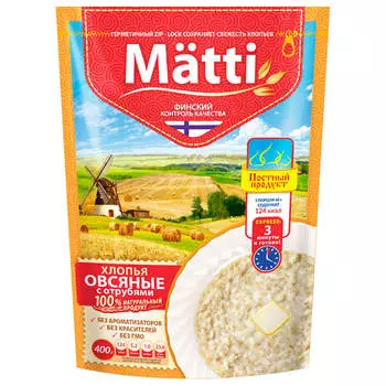 Хлопья овсяные Matti 400г с отрубями м/у