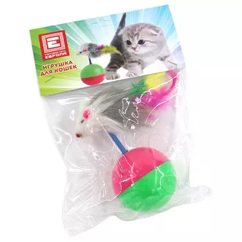 Игрушка для кошек Европа мячик с мышкой 5,5х11см розовый/зеленый ks3001