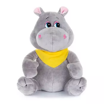 Игрушка мягкая бегемотик с платочком звук 20см mp-071823