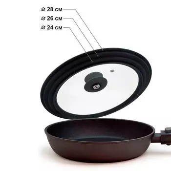 Крышка 24/26/28см универсальная mallony стекло (для любой кастрюли и сковородки)