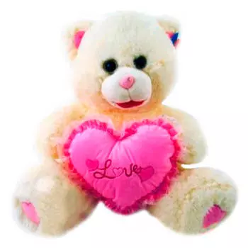 Игрушка мягкая медведь бежевый с сердцем музыкальный 15124ск