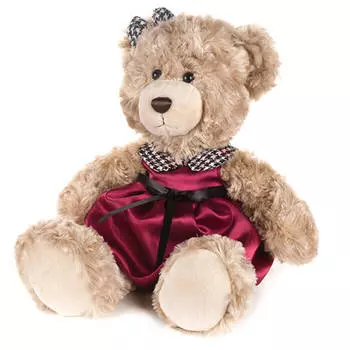 Игрушка мягкая мишка моника в красном платье с клетчатым воротничком 20см mt-gu092018-2-20
