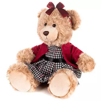 Игрушка мягкая мишка моника в красном жакете и клетчатом платье 20см mt-gu092018-4-20