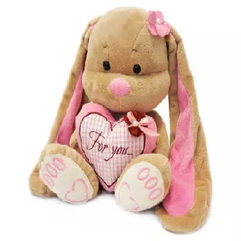 Игрушка мягкая зайка 25см лин с сердцем jl-001-25