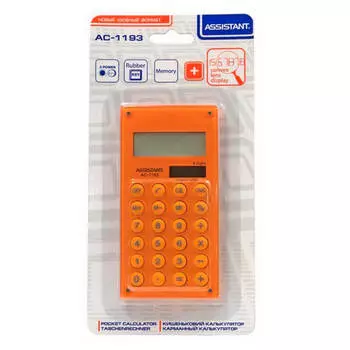 Калькулятор карманный ассистант 8 разрядов двойное питание 120*60*8мм блистер европодв
