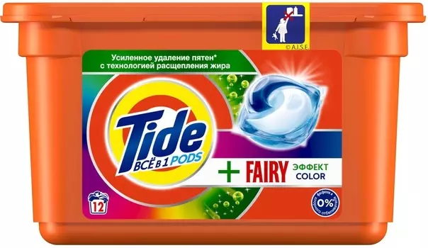 Капсулы для стирки Tide 12шт всё в 1 pods + фэйри эффект колор