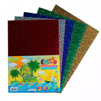 Картон цветной 5л 5цв а4 голографический 86119