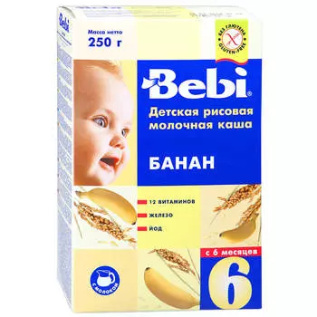 Каша Bebi 250г молочная рисовая банан с 6 месяцев
