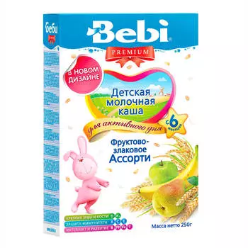 Каша беби премиум 250г молочная д/активного дня фруктово-злаковое ассорти с 6 месяцев