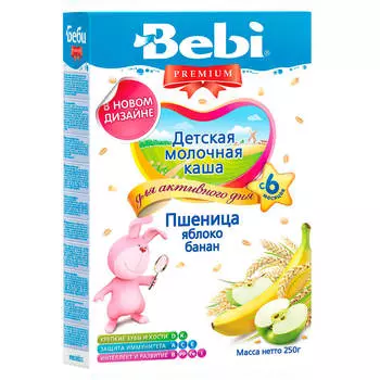 Каша беби премиум 250г молочная д/активного дня пшеница яблоко банан с 6 месяцев