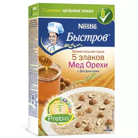 Каша Быстров 40г пребио 5 злаков мед орехи