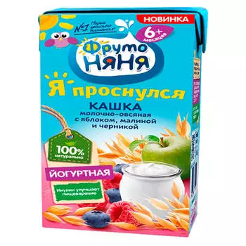 Каша фрутоняня 200мл молочно-овсяная йогуртная яблоко малина черника