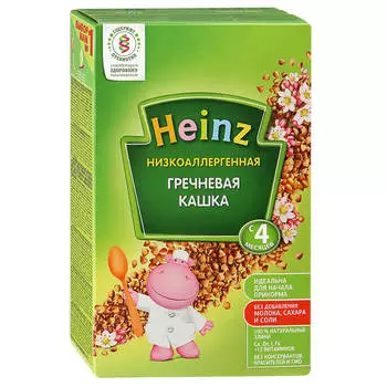 Каша хайнц 200г б/молочная низкоаллергенная гречневая с 4 месяцев