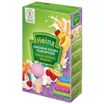 Каша хайнц 200г молочная лакомая пшеничная персик абрикос вишенка с 5 месяцев
