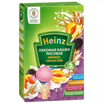 Каша хайнц 200г молочная лакомая рисовая абрикос чернослив с 5 месяцев