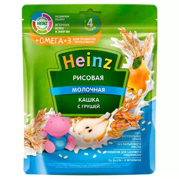 Каша хайнц 200г молочная рисовая с грушей с омега 3 с 4 месяцев