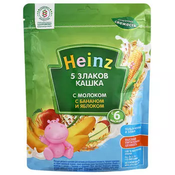 Каша хайнц 250г молочная 5 злаков с бананом и яблоком с 6 месяцев