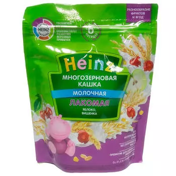 Каша Heinz 170г молочная лакомая многозерновая яблоко вишенка с 6 месяцев