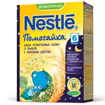 Каша нестле 200г б/молочная помогайка счастливых снов 5 злаков с липовым цветом с 6 ме