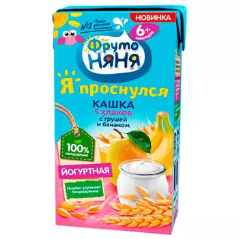 Кашка фрутоняня 200мл молочная 5 злаков йогуртная с грушей и бананом