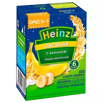 Кашка Heinz 200мл молочная овсяная с бананом с омега 3 с 6 месяцев