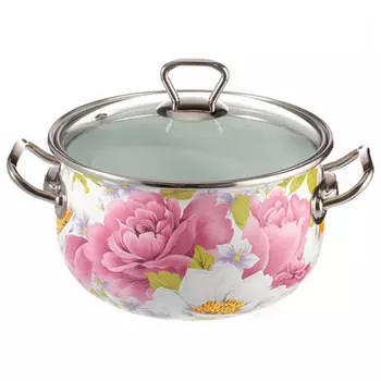 Кастрюля 1,5л Interos Пион стеклянная крышка