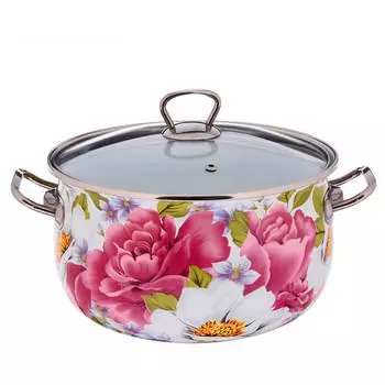 Кастрюля 3,1л Interos Пион стеклянная крышка