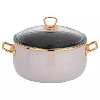 Кастрюля 5,3л Agness серая эмалированная мраморное покрытие стеклянная крышка