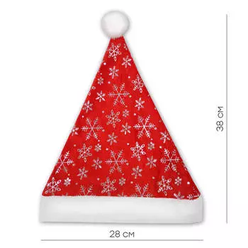 Колпак новогодний Европа с золотыми снежинками 28 x38 см красный полиэстер ywh20112101