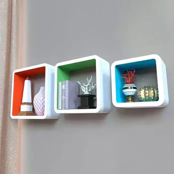 Комплект полок Qwerty амстердам белый/оранжевый/зелёный/голубой 27*27*10см 23*23*10см 19*1