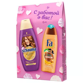 Набор подарочный с заботой о вас шампунь шаума 380мл сила кератина + гель д/душа фа 250мл