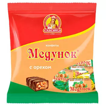 Конфеты медунок 202г с орехом Славянка