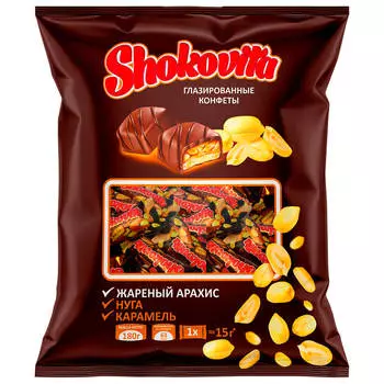 Конфеты нуга Shokovita мини 180г с мягкой карамелью и арахисом сливочный аромат Богатырь