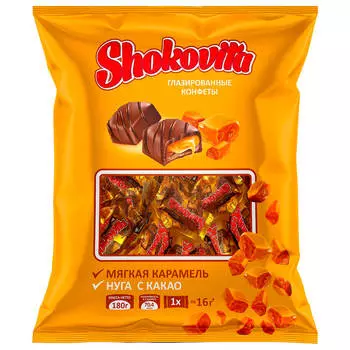 Конфеты нуга Shokovita мини 180г с мягкой карамелью шоколадный аромат Богатырь