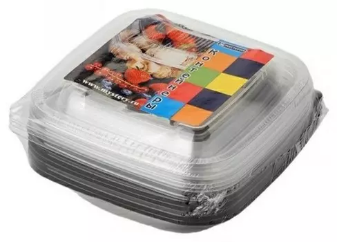 Контейнер квадратный мистерия 250 мл черный пэт с крышкой 5 шт