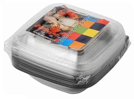 Контейнер квадратный мистерия 375 мл черный пэт с крышкой 5 шт