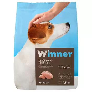 Корм для собак Winner 1,5кг для взрослых собак мелких пород из курицы