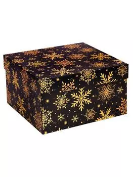 Коробка квадрат миленд золотые снежинки на черном 19, 5*19, 5*11 см кор-2096