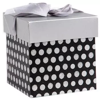 Коробка складная миленд горох серебряный 10*10*10 см с лентой пп-5373