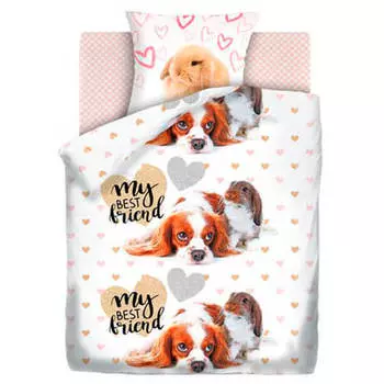 Кпб детский 1.5 поплин 4 you 70х70 веселые и милые щенок и кролик