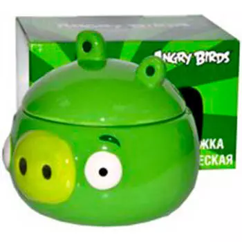 Кружка 300мл Angry Birds объемная с крышкой зеленая доломит п/у 92773