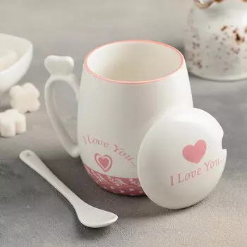 Кружка 400мл Доляна Для тебя с керамическая крышка и ложка 2641920