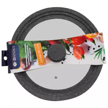 Крышка 24/26/28см универсальная Daniks стекло силиконовый обод серая 299345