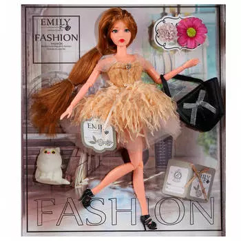 Кукла абтойс эмили вечерняя серия с сумочкой/котенком и аксессуарами 30 см wj-12672