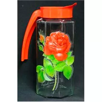 Кувшин призма 1л с пластиковой крышкой с деколью в ассортименте