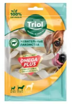Лакомство для собак триол 52-68г (13-17г*4шт) говяжьи сухожилия с маслом лосося косичка