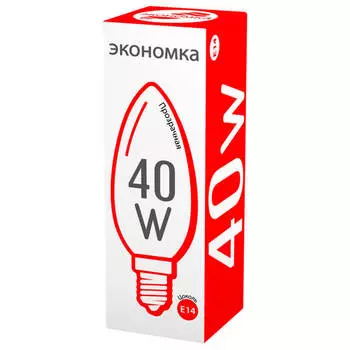 Лампа накаливания экономка свеча прозрачная 40вт е14