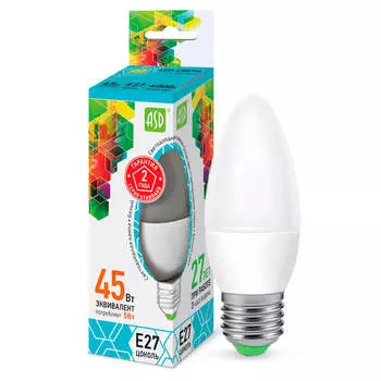 Лампа светодиодная ASD 5вт е27 свеча холодный свет